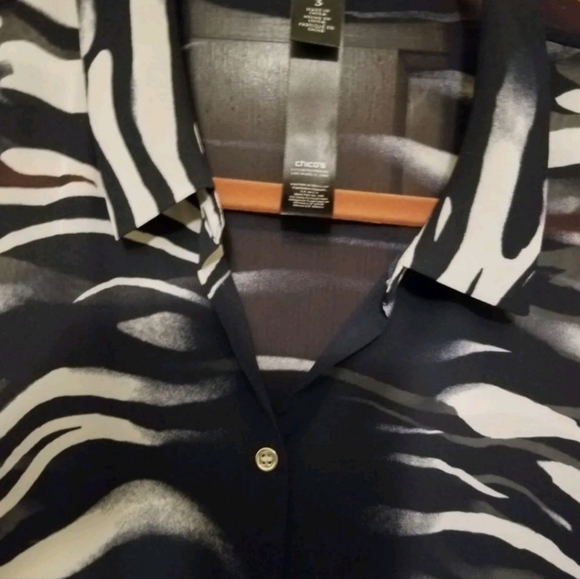 Chico's Black Label Zebra Semi-sheer Zipper Tunic, Navy /White - Picture 3 of 7